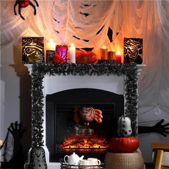 2 Pack Halloween Black Fall Maple Leaf Garland - 5.8 Feet Artificial - Picture 5 of 7